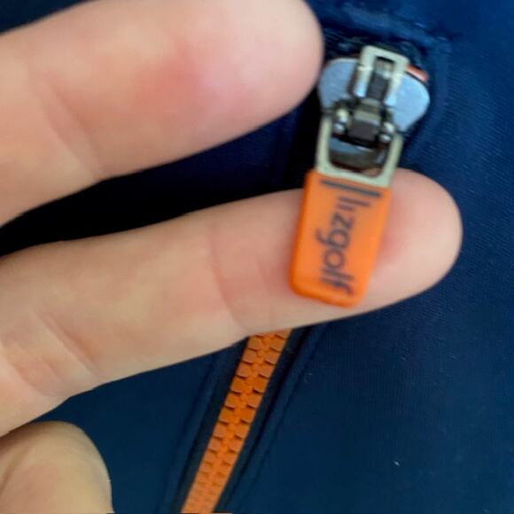 Lizgolf Vest Full Zip Navy Blue‎ w/Orange Trim Pockets Mock Neck Women's Large - Picture 9 of 13